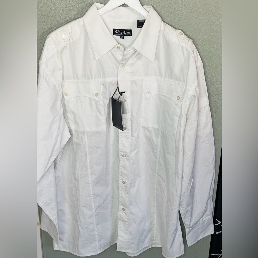 Knockout White Button Down Long Sleeve Shirt 2X